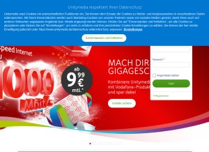 How unitymedia.de looks like on a tablet such as an iPad.