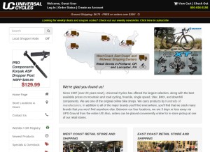 How universalcycles.com looks like on a tablet such as an iPad.