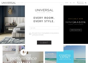 How universalfurniture.com looks like on a tablet such as an iPad.
