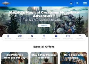How universalorlando.com looks like on a tablet such as an iPad.