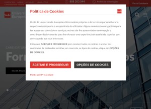 How universidadeeuropeia.pt looks like on a tablet such as an iPad.