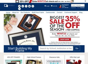 How universityframes.com looks like on a tablet such as an iPad.