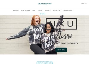 How universitytees.com looks like on a tablet such as an iPad.