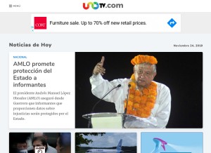 How unotv.mx looks like on a tablet such as an iPad.