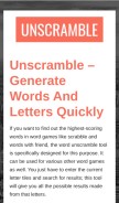 How unscrambles.net looks like on a mobile device such as an iPhone.