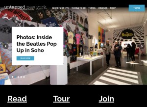 How untappedcities.com looks like on a tablet such as an iPad.