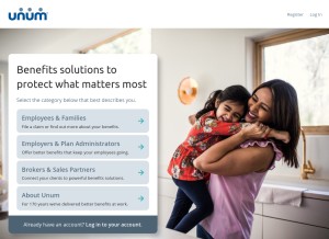 How unum.com looks like on a tablet such as an iPad.