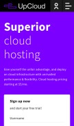 How upcloud.com looks like on a mobile device such as an iPhone.