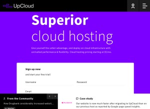 How upcloud.com looks like on a tablet such as an iPad.