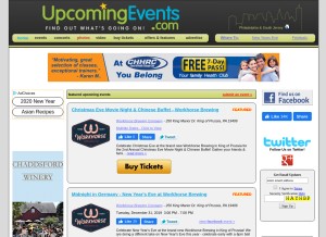 How upcomingevents.com looks like on a tablet such as an iPad.