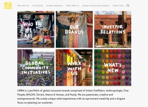 How urbn.com looks like on a tablet such as an iPad.