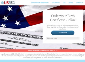 How usbirthcertificates.com looks like on a tablet such as an iPad.