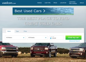 How usedcars.com looks like on a tablet such as an iPad.