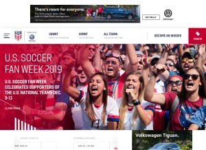 How ussoccer.com looks like on a tablet such as an iPad.