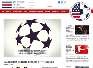 How ussoccerplayers.com looks like on a tablet such as an iPad.