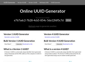 How uuidgenerator.net looks like on a tablet such as an iPad.