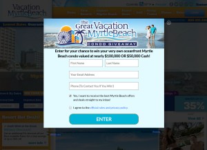 How vacationmyrtlebeach.com looks like on a tablet such as an iPad.