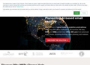 How vadesecure.com looks like on a tablet such as an iPad.
