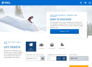 How vail.com looks like on a tablet such as an iPad.