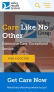 How valleyhealth.com looks like on a mobile device such as an iPhone.
