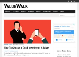 How valuewalk.com looks like on a tablet such as an iPad.