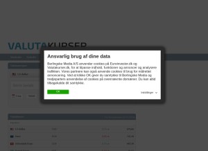 How valutakurser.dk looks like on a tablet such as an iPad.