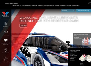 How valvoline.com looks like on a tablet such as an iPad.