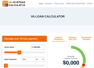 How vamortgagecalculator.us looks like on a tablet such as an iPad.