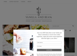 How vanillaandbean.com looks like on a tablet such as an iPad.