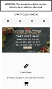 How vapeshack.com looks like on a mobile device such as an iPhone.