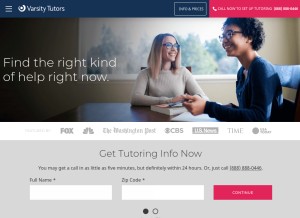 How varsitytutors.com looks like on a tablet such as an iPad.