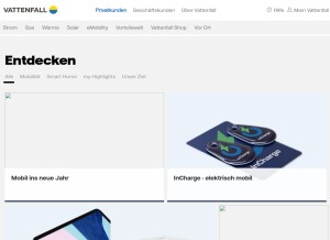 How vattenfall.de looks like on a tablet such as an iPad.