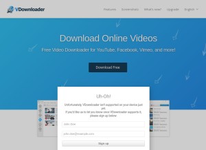 How vdownloader.com looks like on a tablet such as an iPad.