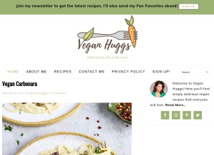 How veganhuggs.com looks like on a tablet such as an iPad.