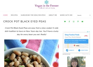 How veganinthefreezer.com looks like on a tablet such as an iPad.