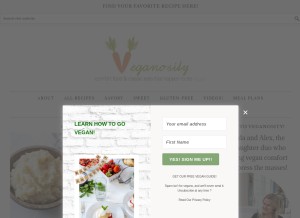 How veganosity.com looks like on a tablet such as an iPad.