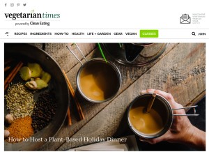 How vegetariantimes.com looks like on a tablet such as an iPad.