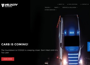 How velocitytruckcenters.com looks like on a tablet such as an iPad.