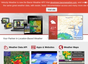 How velocityweather.com looks like on a tablet such as an iPad.