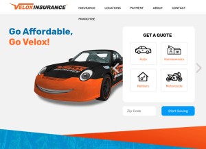 How veloxinsurance.com looks like on a tablet such as an iPad.