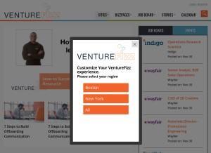 How venturefizz.com looks like on a tablet such as an iPad.