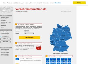 How verkehrsinformation.de looks like on a tablet such as an iPad.