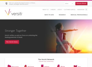 How versiti.org looks like on a tablet such as an iPad.