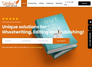 How vertexghostwriting.com looks like on a tablet such as an iPad.