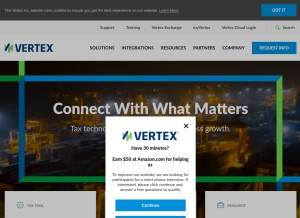 How vertexinc.com looks like on a tablet such as an iPad.