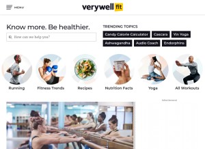 How verywellfit.com looks like on a tablet such as an iPad.