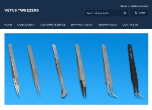 How vetustweezers.com looks like on a tablet such as an iPad.