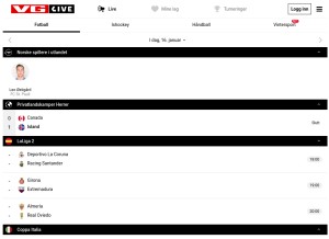 How vglive.no looks like on a tablet such as an iPad.