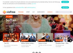 How viafree.se looks like on a tablet such as an iPad.