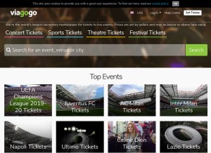 How viagogo.it looks like on a tablet such as an iPad.